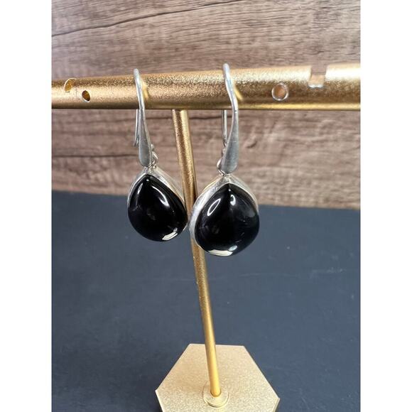 NEW Black onyx sterling silver teardrop earrings 8.12 grams - Picture 7 of 11